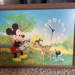 Vintage Walt Disney Welby By Elgin Mickey Mouse Clock W/Bambi Thumper & Flower