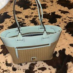 Mint green Dooney & Bourke Beacon Woven Zip Top tote