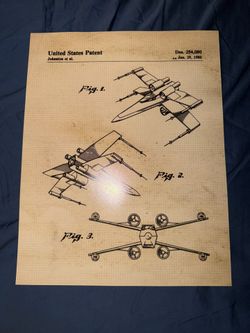 STAR WARS X-Wing Fighter 1980 Patent Drawing./Poster Art Print