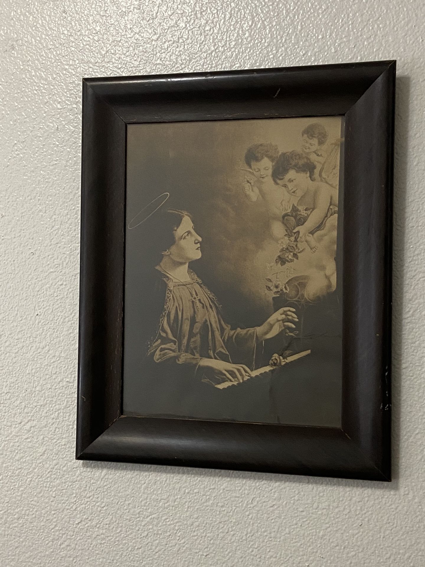 Vintage Picture Of St. Cecilia Playing The Organ W/ Angles