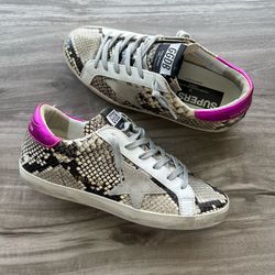 WORN ONCE Golden Goose Super Star Low Pink Snake Skin Size 7 (EU 37) Womens