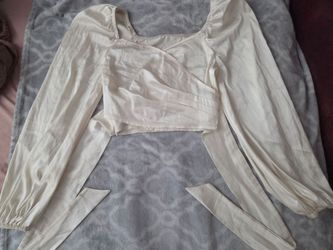 Cream Long Sleeve Wrap Crop Top