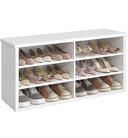 Shoe Bench, Storage Bench, 11.6 x 39.4 x 19.7 Inches 6 Compartments, Adjustable Shelves, for Living Room, Entryway, Cloud White, ISLAND Collection ULS