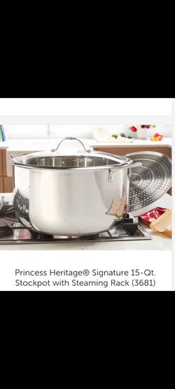 OLLA TAMALERA DE 15 QT CLÁSICA DE ACERO INOXIDABLE PRINCESS HOUSE CON PARRILLA 🌹 🌷