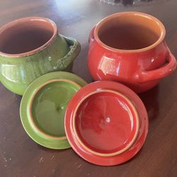 Terre D'Umbria De Silva From Italy Large Terracotta Pot Orange w Lid Cookware 7".$35/each or $60both
