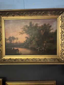 Antique Oil Painting in Ornate Gold Frame