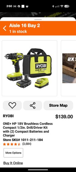 ⚠️ Only 1× 2.0Ah battery included ⚠️

RYOBI ONE+ HP 18V Brushless Cordless Compact 1/2 in. Drill/Driver Kit