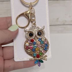 GORGEOUS Colorful Owl Keychain with Crystals PRICE FIRM