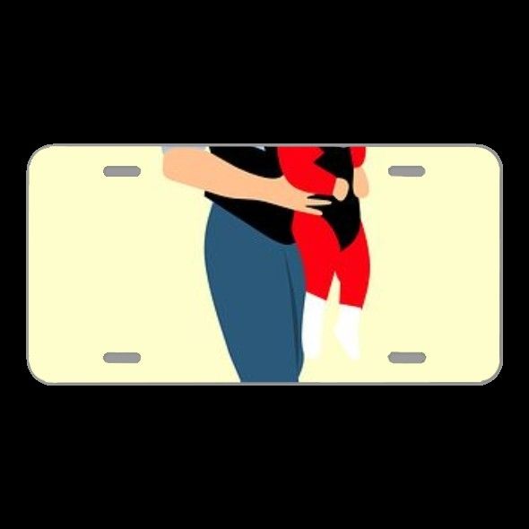 License Plate Novelty Car Front Young Father Daughter Walking Isolated