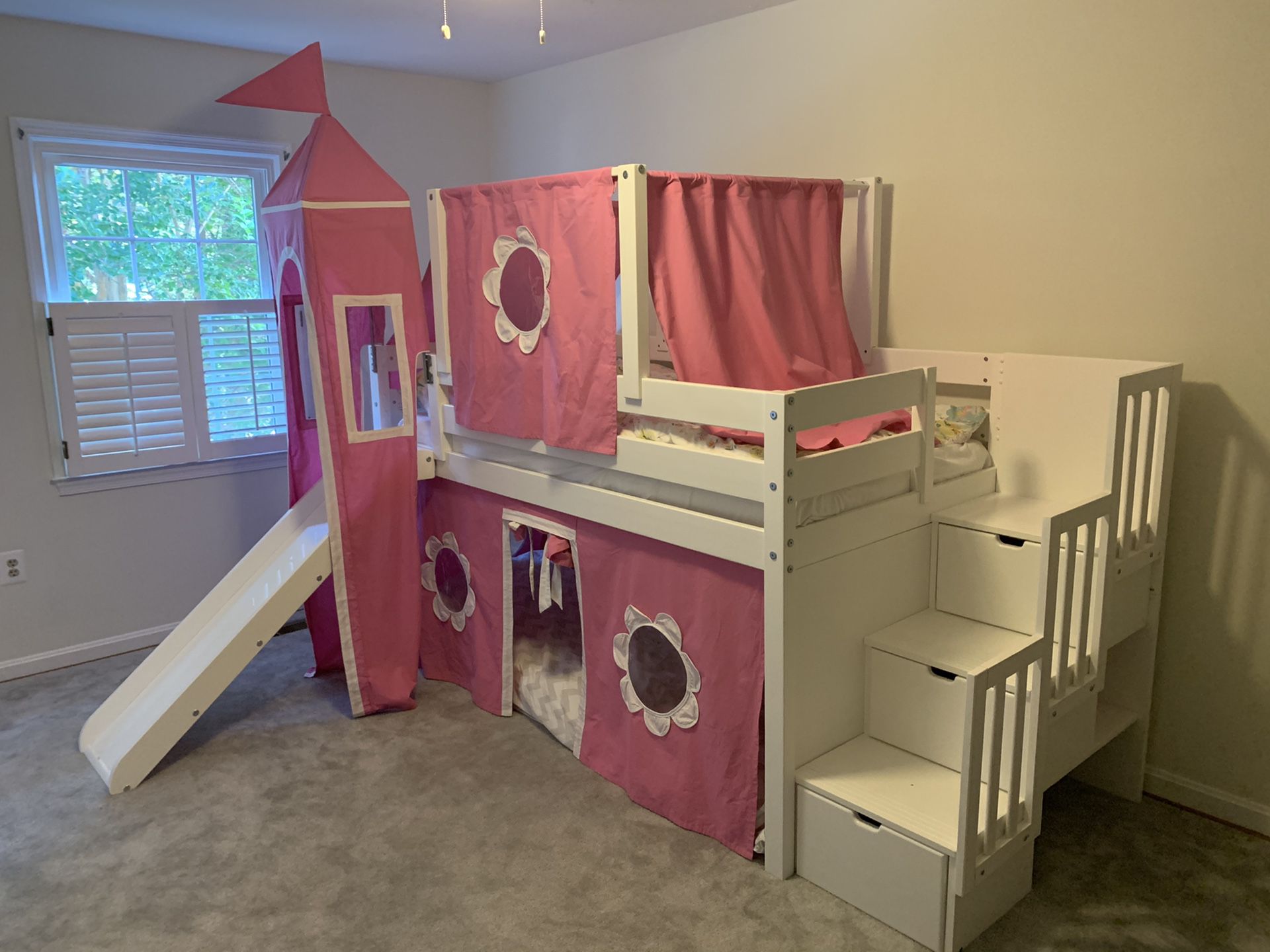 Bunk bed with drawers and slide ( mattresses sold - no mattresses)