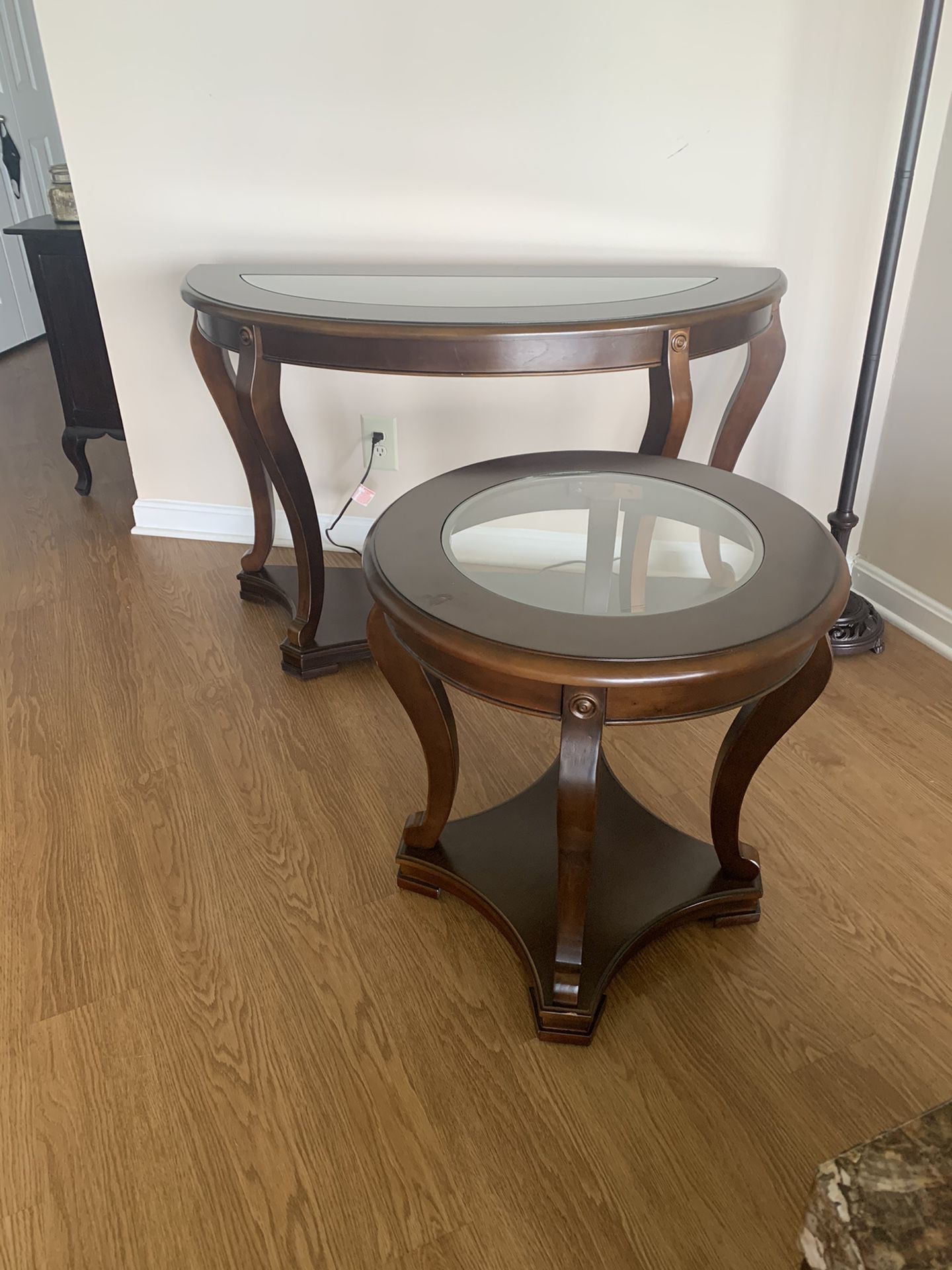 2 Wood & Glass Tables for Sale