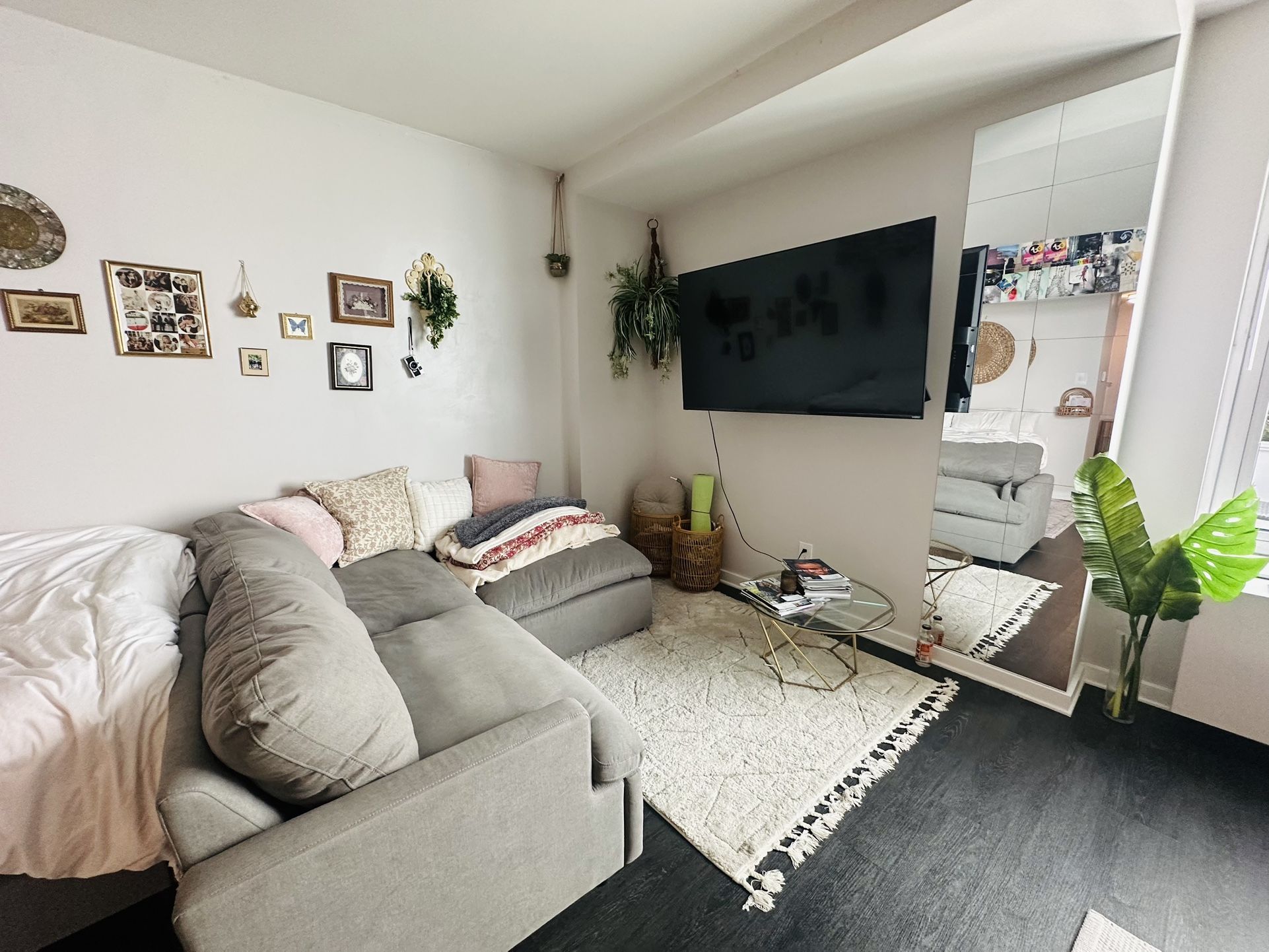 3-Piece Gray Cloud Couch + Pillows + Blankets 