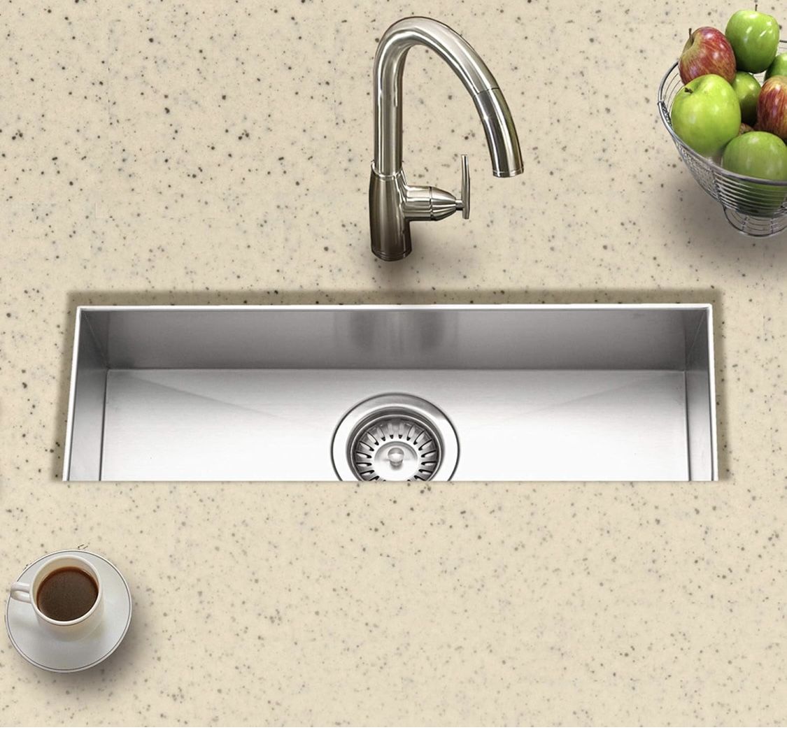 Houzer Contempo Trough Stainless Steel Kitchen Bar Sink: 23 Inch Undermount with Strainer & Grid, Durable & Versatile, Essential for Home and Apartmen