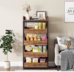 New assembled Wood Fruit and Vegetable Storage Rack, 5-Tier Pull-Out Snack Stand Fruit Basket Stand, Utility Shelf Organizer for Kitchen, Living Room,