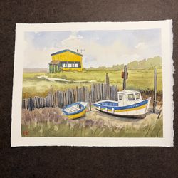 Boats on Land Original Watercolor Painting 8x10”