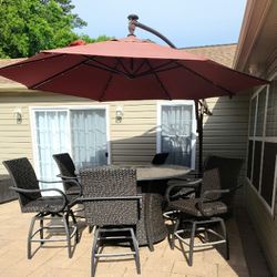 High Bar Patio Set, You Get All Chairs, Table, and Brown Glass Firepit Rocks