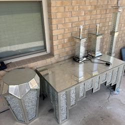 Glass Coffee table and lamps