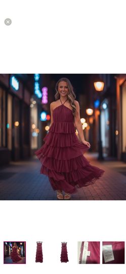 Altar’D State Berry Pia Tiered Tulle Maxi Dress In Excellent Condition