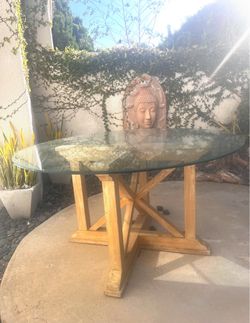 Round Glass Top Dining Table Wood Base