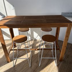 Tall Wood Dining Table Set + 4 Stools