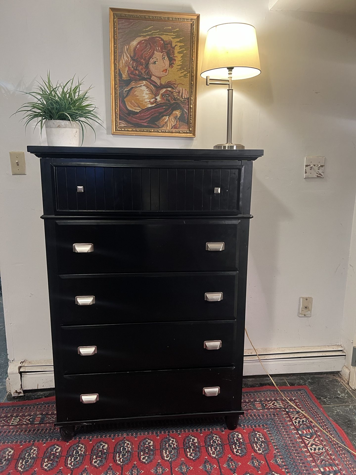 Black 5 Drawer Dresser with Mirror & Jewelry Storage - Delivery Extra