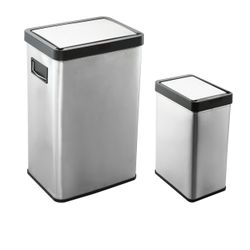 （2-pack）13.7 + 3.17 gal Motion Sensor Kitchen Garbage Can Set, Stainless Steel