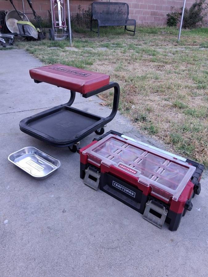 craftsman tool box, craftsman Rolling Seat and craftsman Magnetic Tray - $65
