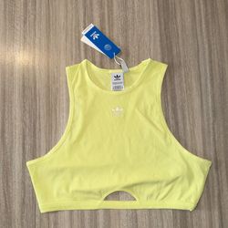 New Adidas Tank Top Cotton Stretchy Neon Trefoil Logo 