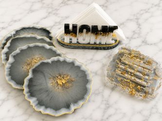Set of 4 Coasters with stand an Napkin Holder