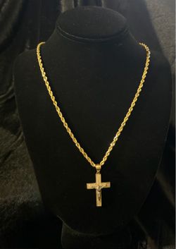 10K Solid Gold Rope Chain 22" 3.5mm + Cross Pendant | 20.7g