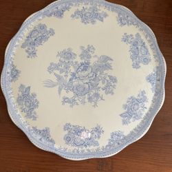Antique Burleigh Blue Asiatic Pheasants Flat 12”Cake Plate Early 1900s B & L