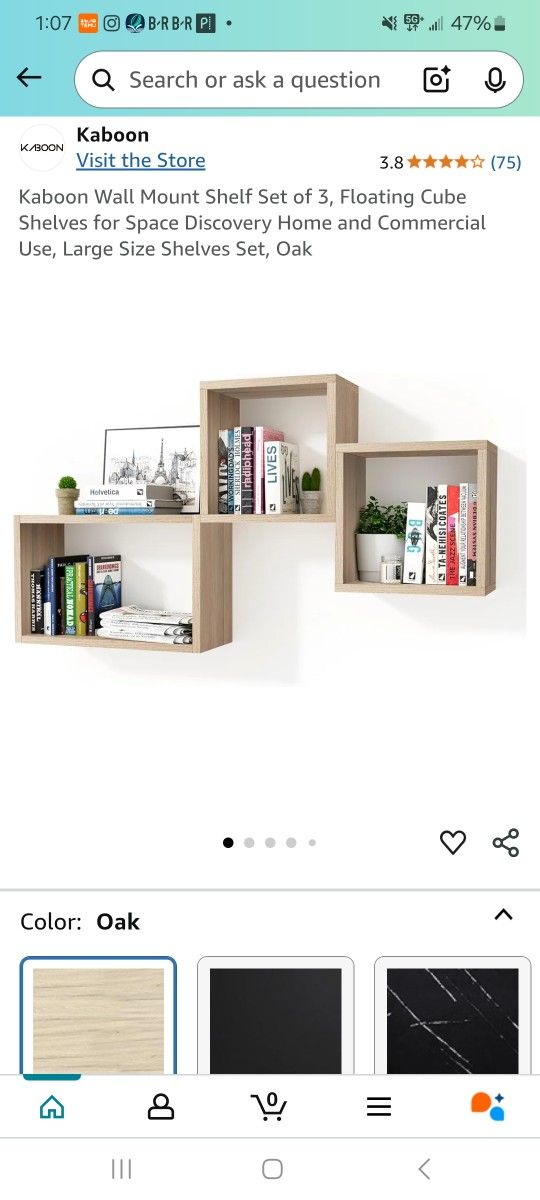 Kaboon Wall Mount Shelf Set 3 Cube Shelves 