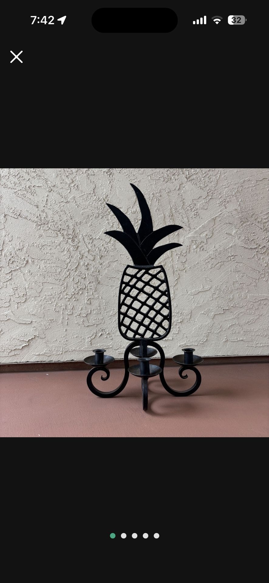 One Large Pineapple Cast Iron Heavy Candelabra Candle Holder