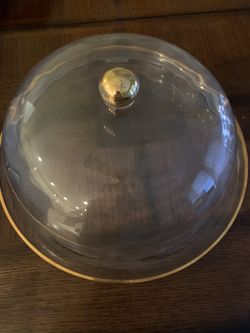 MIKASA glass Gold Trim Cake Plate