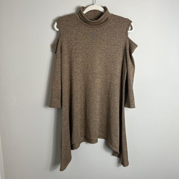 Clara Sun Woo Cold Shoulder Tunic Blouse Brown Size Medium Made in USA