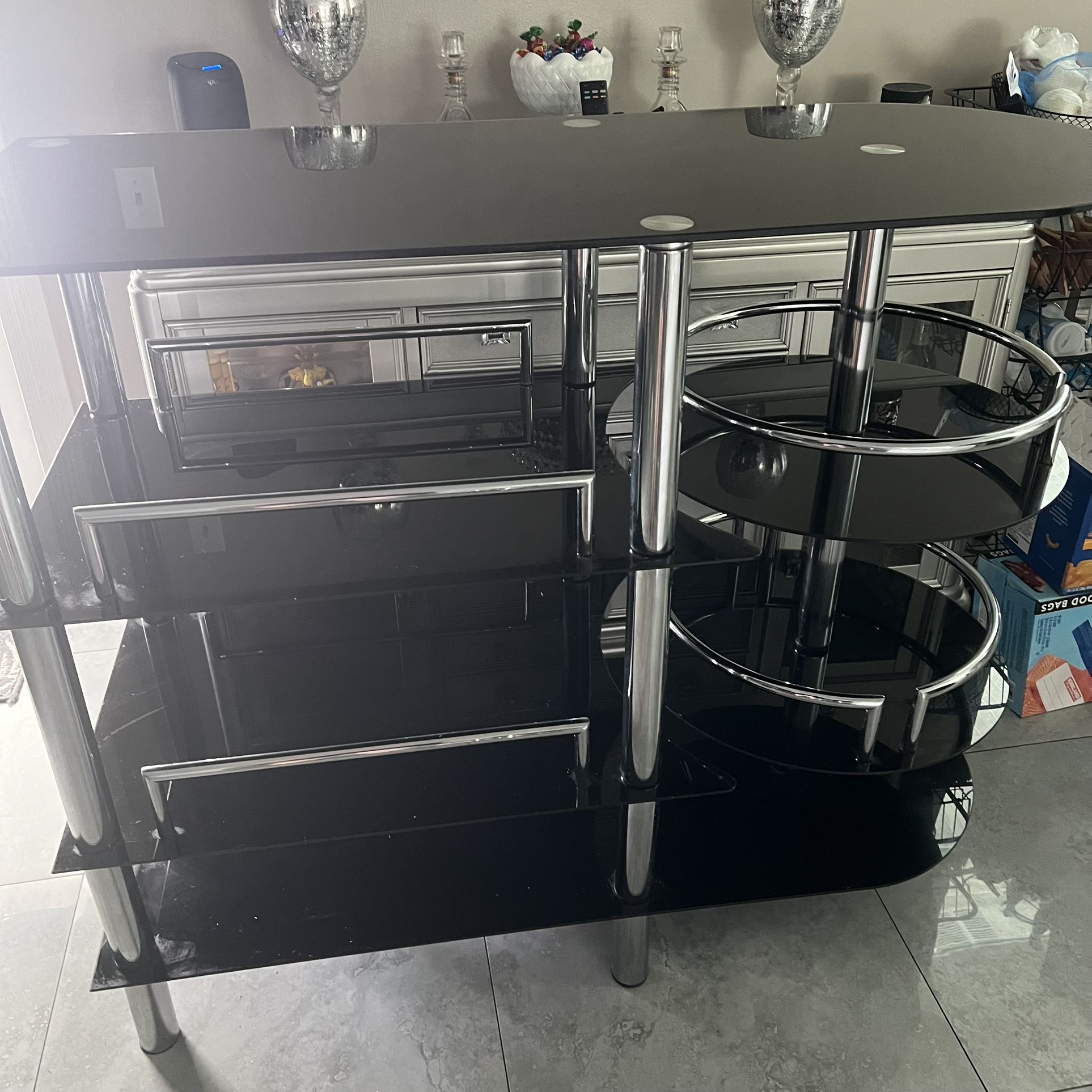 Black And Chrome Tempered Glass Bar