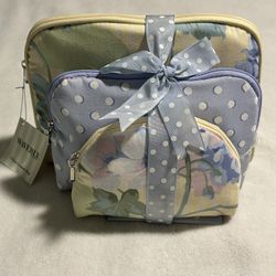 New Waverly three piece cosmetic bag set travel floral her gift blue yellow