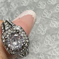 Ring Cubic Zirconia Double Layer Engagement Style Ring 