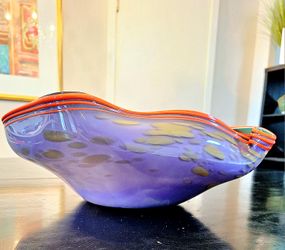 Stunning, Original Purple Hand Blown Glass Bowl Signed By Artist Newt Grover. Signed By ART