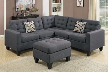 Gray sectional and ottoman