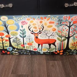 Canvas Art Deer In Forest w Colorful Landscape - 31.5”w X 16”h
