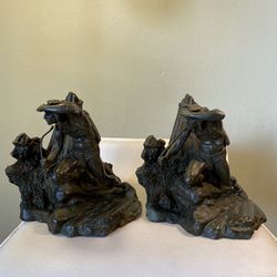 Vintage Pair of Native American Figural Bookends - Heavy Bronze Finish Metal - High End Metal Sculpt