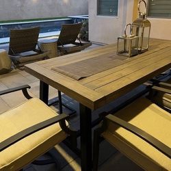 Patio Dining Set (2 Chairs 2 Swivel Chairs 1 Bench 1 Rectangle  Table)