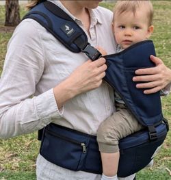 Pognae Hipseat Baby Carrier – Ergonomic Navy Blue Carrier with Back Support Mesh & Manual