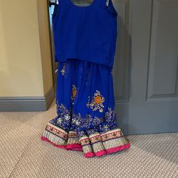 Women’s Blue Lehenga Choli Set, 10-12 years old, Embroidered, Like New