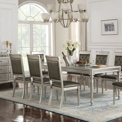Brand New Silver Tone 7pc Dining Table Set