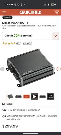 Kicker 46CXA800.1T
CX Series mono subwoofer amplifier — 800 watts RMS x 1 at 1 ohm