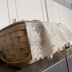 Vintage Picnic Basket With Lace Blanket