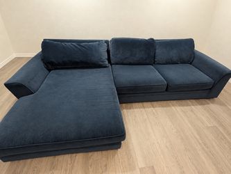 Navy Blue Velvet Sectional Sofa with Chaise and ottoman