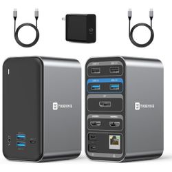 USB C Docking Station Dual Monitor, 13-in-1 Laptop Docking Station with Dual HDMI, DP, 65W Power Supply, 7 USB Ports,Gigabit Ethernet and Audio, Unive